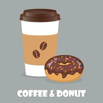 Coffee to go and donut. Vector illustration for discount voucher, flyer, cafe Stock Illustration