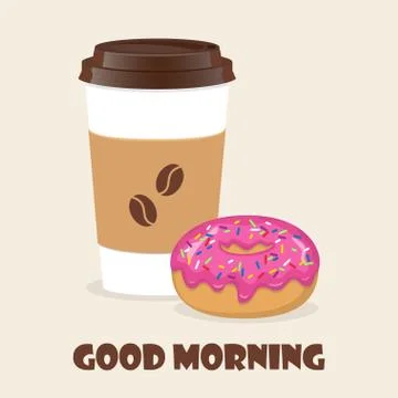 Coffee to go and donut. Vector illustration for discount voucher, flyer, cafe Stock Illustration