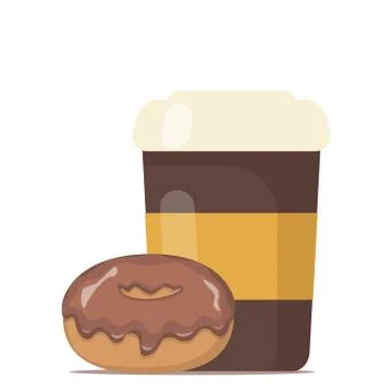 Coffee to go and donut. Vector illustration for discount voucher, flyer, cafe Stock Illustration