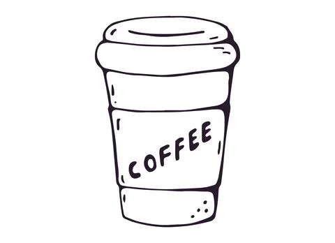 Coffee To Go Cup with Lid Hand Drawn Doodle Clipart Stock Illustration