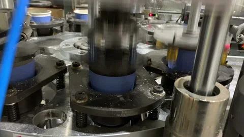 Coffee-to-go cup production on a machine. Stock Footage 155516464