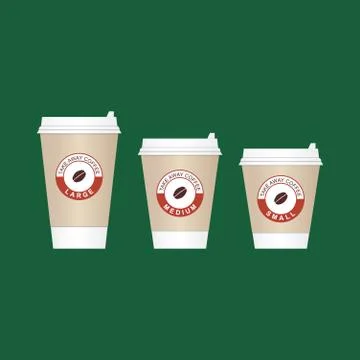 Coffee on the go cups. Different sizes of take away paper coffee cups vecto.. Stock Illustration
