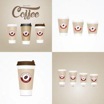 Coffee on the go cups. Different sizes of take away paper coffee cups vector  Stock Illustration