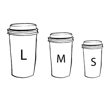 Coffee to go different sizes, S M L sizes coffee cup. Stock Illustration