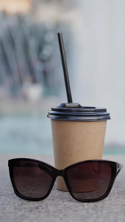 Coffee to go. milkshake. drinks to go. take-away. close-up. Two disposable cups Stock Footage 319899261