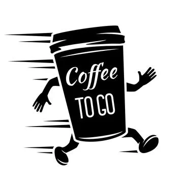 Coffee to go vector illustration. Coffee take away emblem for cafe advertis.. Stock Illustration