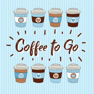 Coffee to go vector illustration with hand drawn coffee cups Illustration