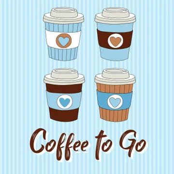 Coffee to go vector illustration with hand drawn coffee cups Stock Illustration