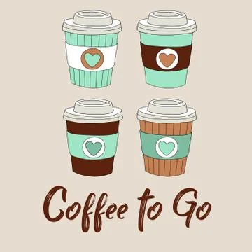 Coffee to go vector illustration with hand drawn coffee cups Stock Illustration