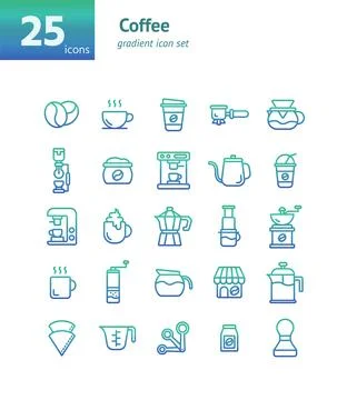 Coffee gradient icon set. Vector and Illustration. Illustrazione stock
