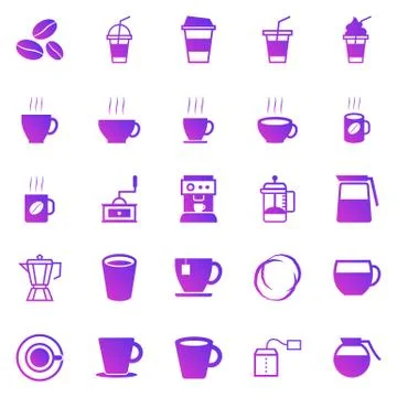 Coffee gradient icons on white background Stock Illustration