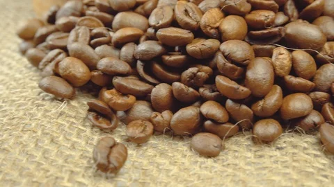 Coffee grains closeup on fabric Stock Footage 103282318