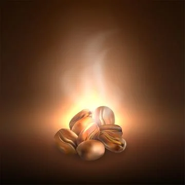 Coffee grains. Coffee beans dropping in to pile. Coffee beans roasting with Illustrazione stock