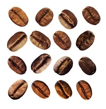 Coffee grains isolated on white background close-up. Stock Photos