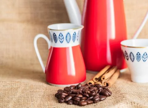 Coffee grains lie on the table Stock Photos