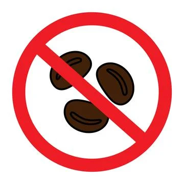 Coffee grains under the ban. Decaffeinated. Image of a prohibition sign with Stock Illustration