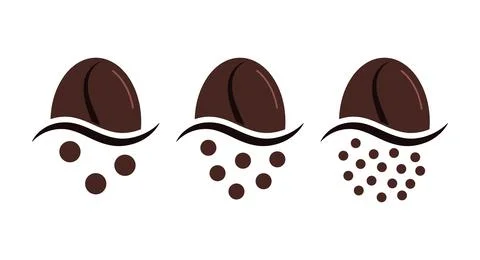 Coffee grind size degree chart grains icon set isolated on white background. Stock Illustration
