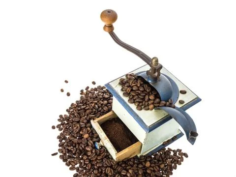 Coffee grinder and beans Stock Photos