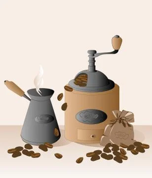 Coffee grinder and coffee beans Stock Illustration