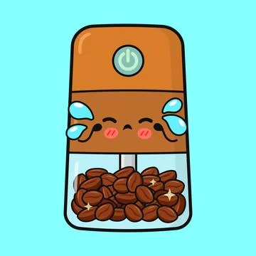 Coffee grinder cartoon crying over whole beans Ilustração Stock