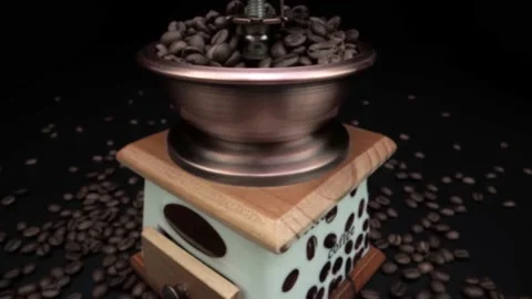 Coffee grinder with coffee beans close-up macro Stockbeeldmateriaal 159736586