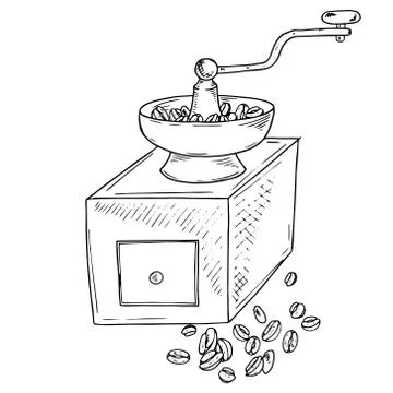 Coffee grinder with coffee beans icon. Vector illustration of an old coffee g Stock Illustration