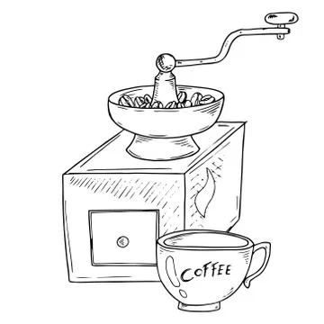 Coffee grinder with coffee beans icon. Vector illustration of an old coffee g Stock Illustration