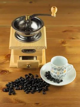 Coffee grinder with coffee beans 스톡 사진