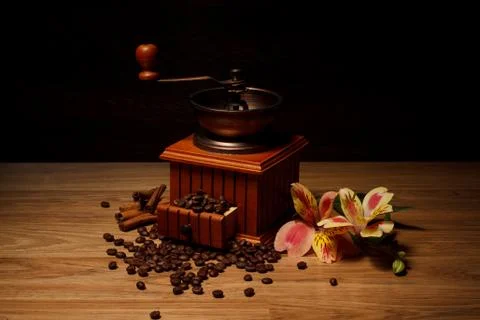 Coffee grinder with coffee beans Stock Photos
