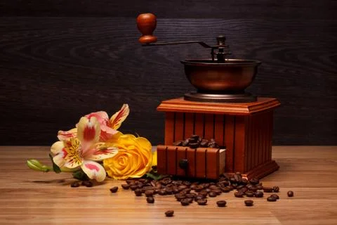 Coffee grinder with coffee beans Stock Photos