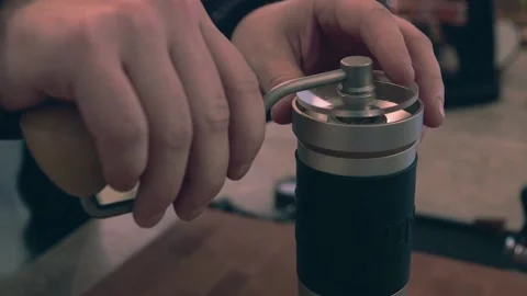 Coffee grinder handle placement Video stock 169260220