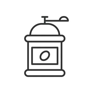 Coffee grinder icon in line design. manual grinder coffee beans grinding Illustration