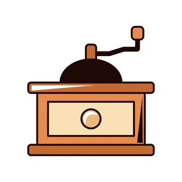 Coffee grinder icon with manual mill for fresh coffee beans, barista equipment Stock Illustration