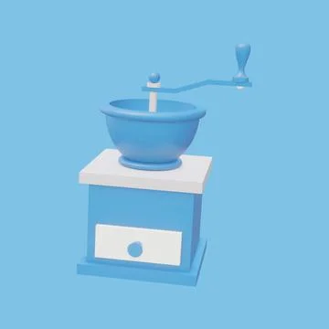 Coffee grinder isolated on blue background. 3D render. Illustrazione stock