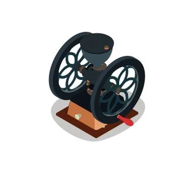 Coffee grinder isometric vector illustration vintage icon cup cafe drink espr Stock Illustration
