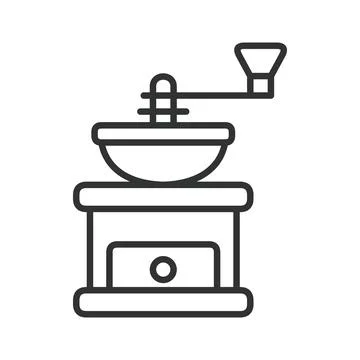 Coffee grinder kitchen icon in line design. Drink, beverage, preparation, food Stock Illustration