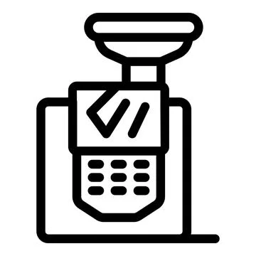 Coffee grinder processing coffee beans, check mark displayed, indicating succ Stock Illustration