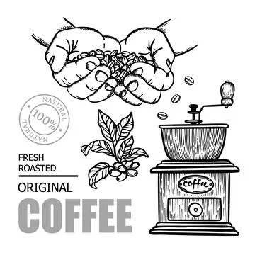 COFFEE GRINDER Store Design Elements Vector Illustration Set Illustrazione stock