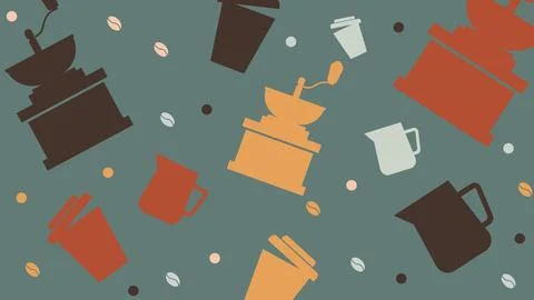 Coffee Grinders and Cups Background Stock Illustration