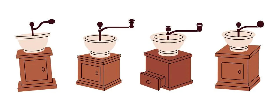 Coffee grinders. Hand drawn elements for cafe menu, coffee shop. Vector Stock Illustration