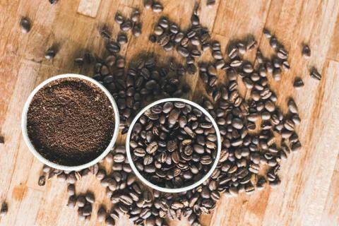 Coffee grounds and beans Foto stock