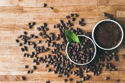 Coffee grounds and beans Stock Photos