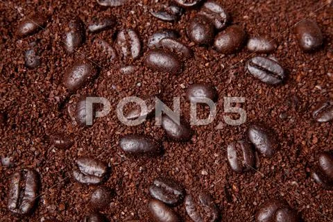 Coffee Grounds And Whole Beans Background