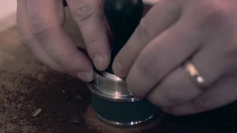 Coffee grounds pressed into filter Video stock 169260231