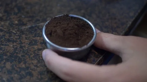 Coffee grounds pressing espresso Stock Footage 126946749