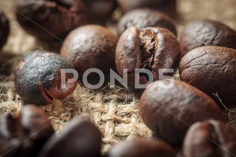 Coffee on grunge burlap background Stock Photos