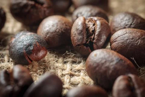 Coffee on grunge burlap background Stock Photos
