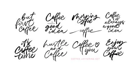 Coffee hand drawn vector brush lettering set Stock Illustration