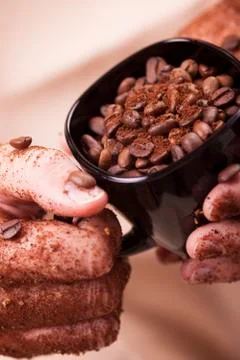 Coffee hands with cup Foto stock