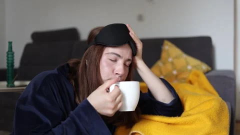 Coffee helps her survive a sleepy morning Stock-Footage 341233252